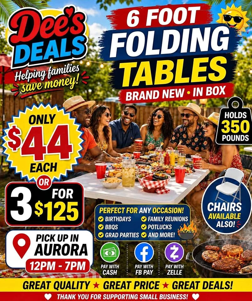 6 foot folding tables BRAND NEW IN BOX ONLY $44
