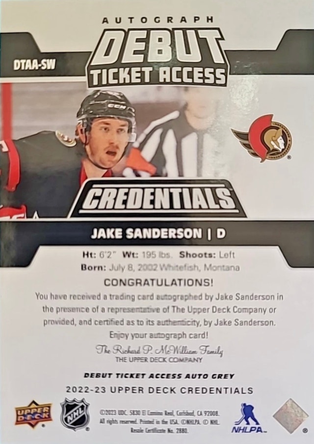 JAKE SANDERSON (RC) DTAAuto 107/199 2022-23 UDCredentials - photo 2