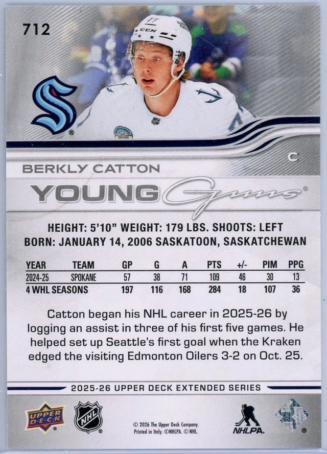 BERKLY CATTON YG #712 | 2025-26 Upper Deck Ext. Series - photo 3