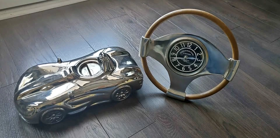 Silver Car & Steering Wheel Clock Decor