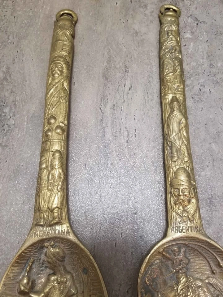 Vintage Oversized Brass Argentine Utensils Fork and Spoon - photo 3