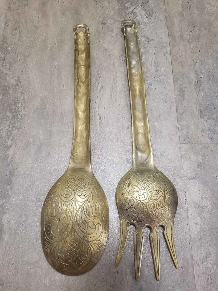 Vintage Oversized Brass Argentine Utensils Fork and Spoon - photo 5