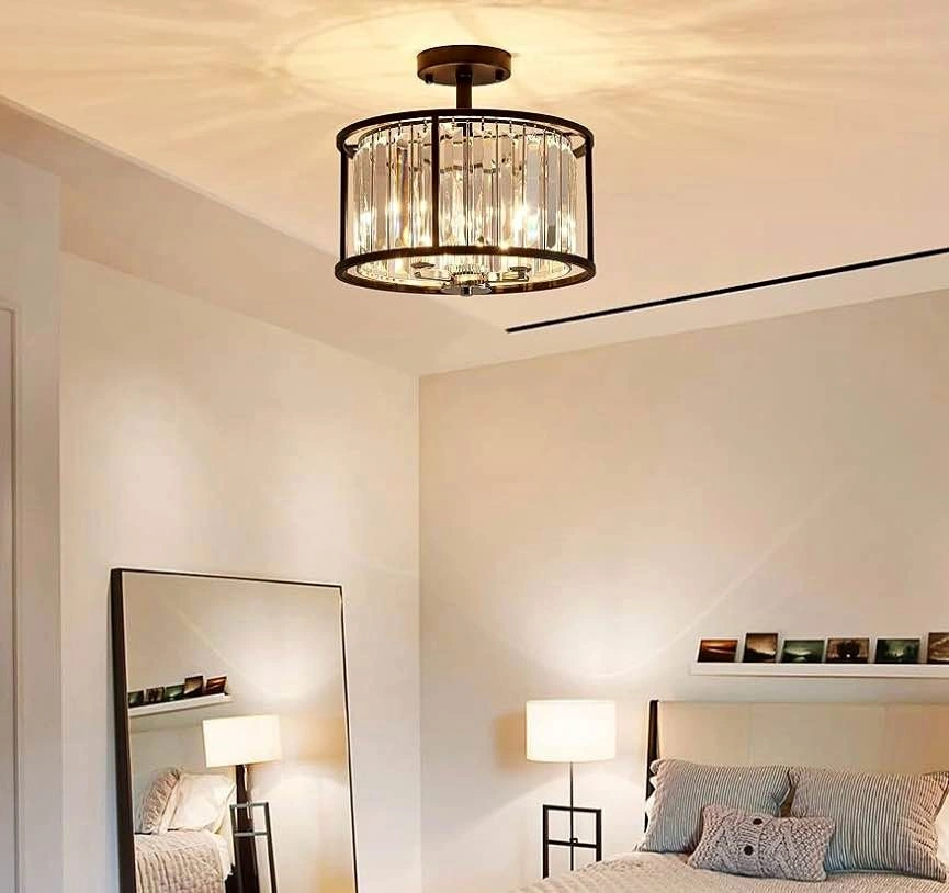 K9 Crystal Ceiling Light Fixture Semi Flush Mount Chandelier