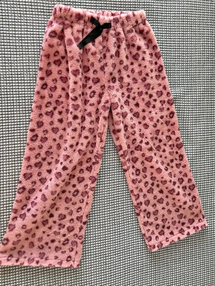 Set of 2 Fleece Pajama Pants - Bows and Leopard Print L size