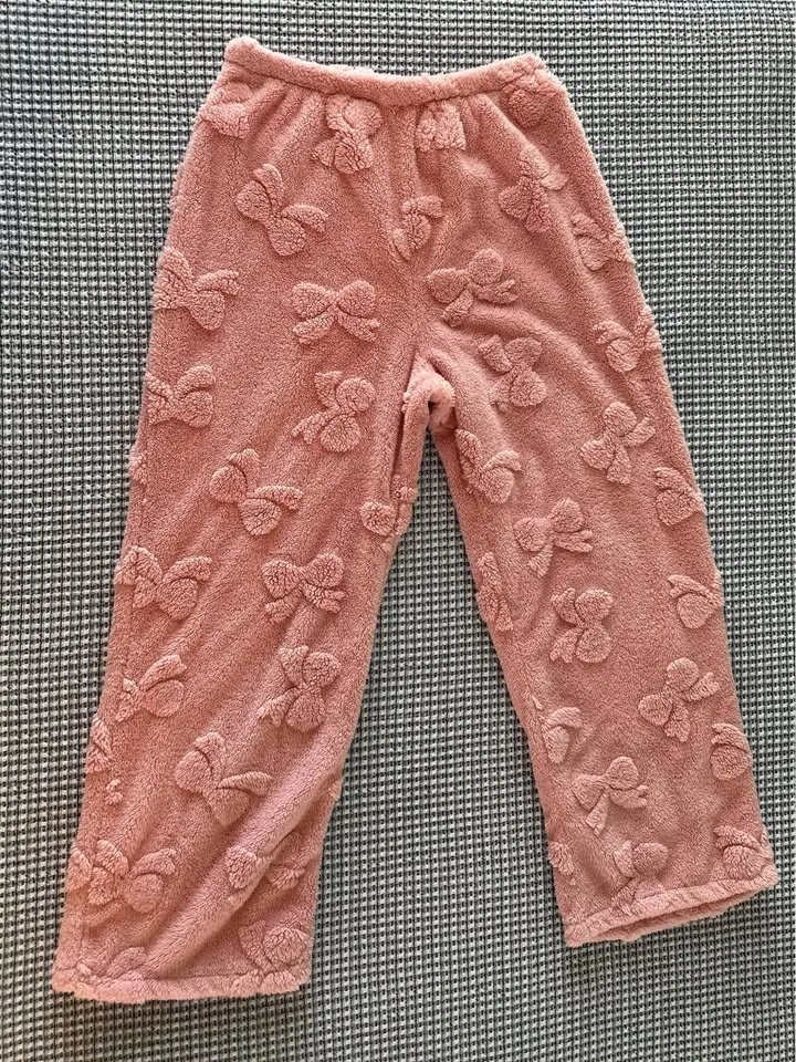 Set of 2 Fleece Pajama Pants - Bows and Leopard Print L size - photo 2
