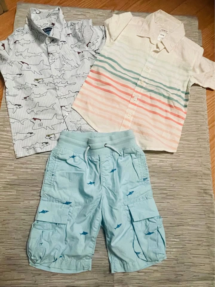 Boys 4T Summer Outfit Bundle - Carter's Shirts & Shark Shorts