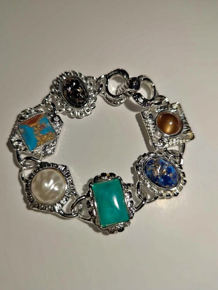Vintage Sarah Coventry Multi-Stone Link Bracelet 8 inches
