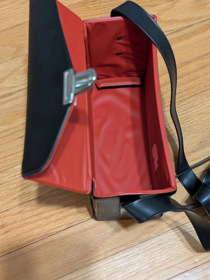 Vintage Black Faux Leather Camera Bag with Red Interior - photo 2