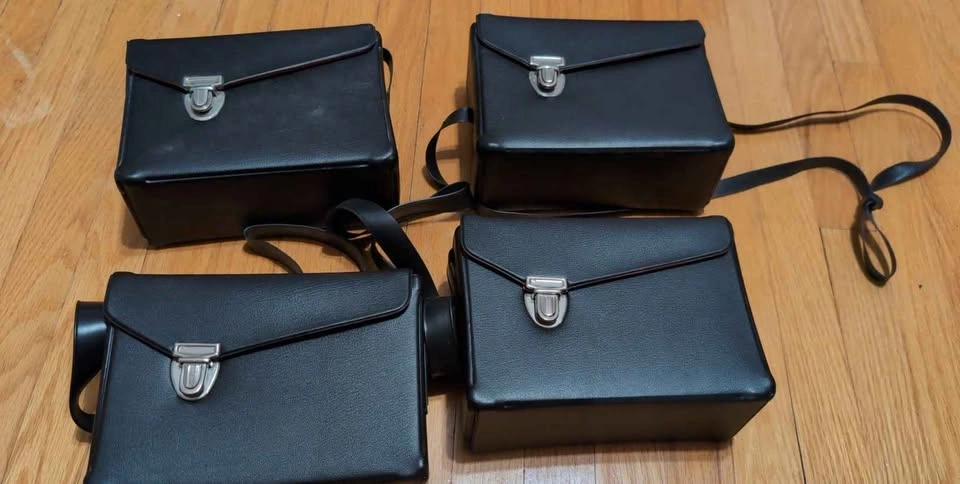 Vintage Black Faux Leather Camera Bag with Red Interior - photo 3