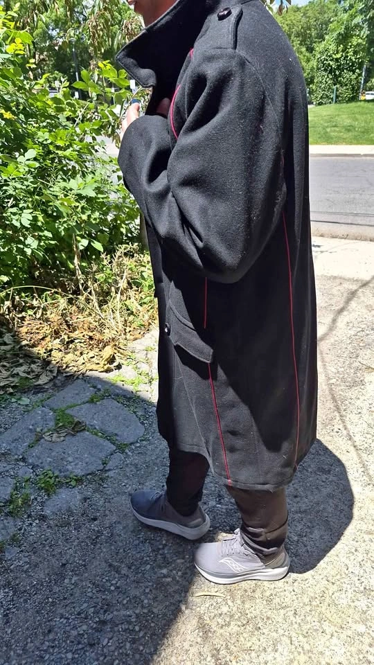 Black Overcoat with Red Piping