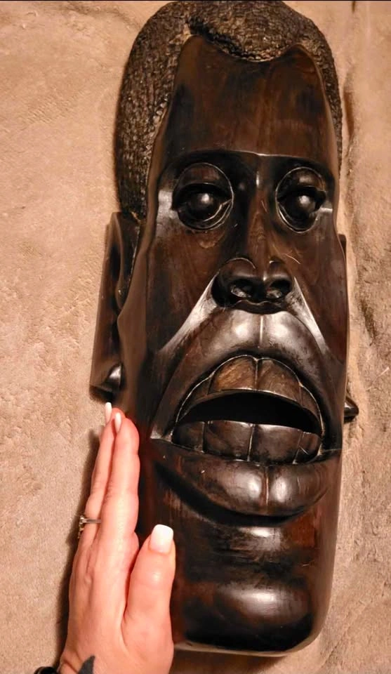 Solid Mahogany Hand Carved Tribal Wall Mask - photo 2