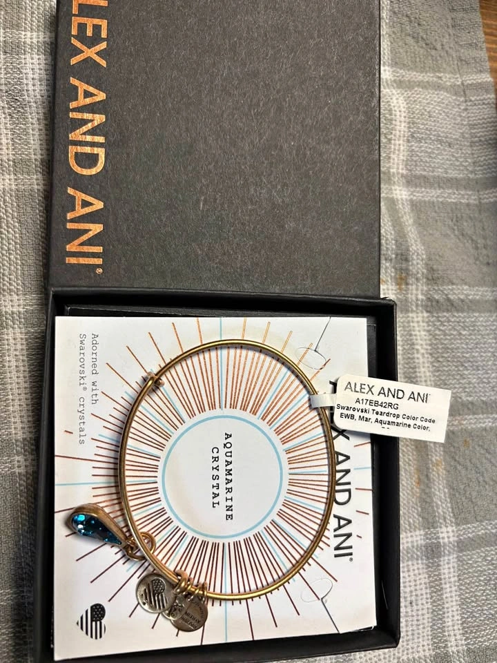 Alex and Ani Swarovski Teardrop Aquamarine Crystal Bangle