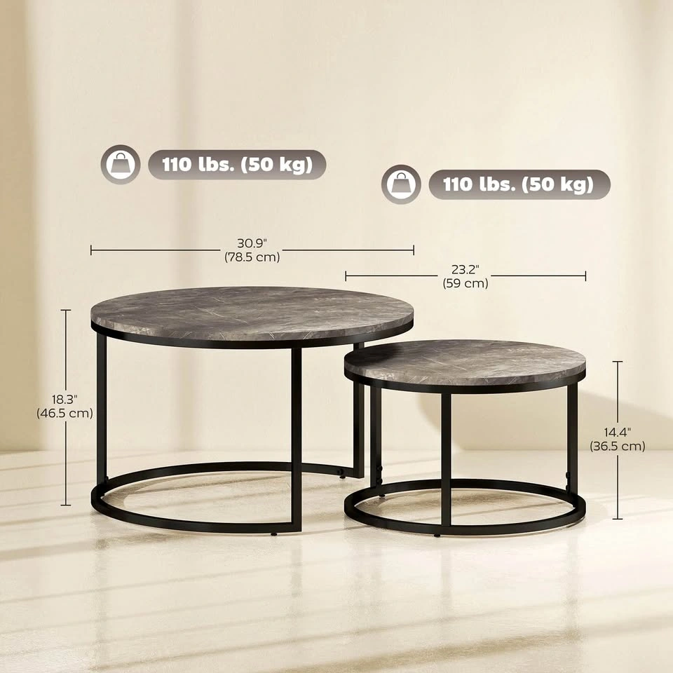 HOMCOM Set of 2 Nesting Coffee Tables with Faux Marble Tops