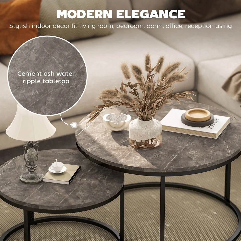 HOMCOM Set of 2 Nesting Coffee Tables with Faux Marble Tops - photo 2