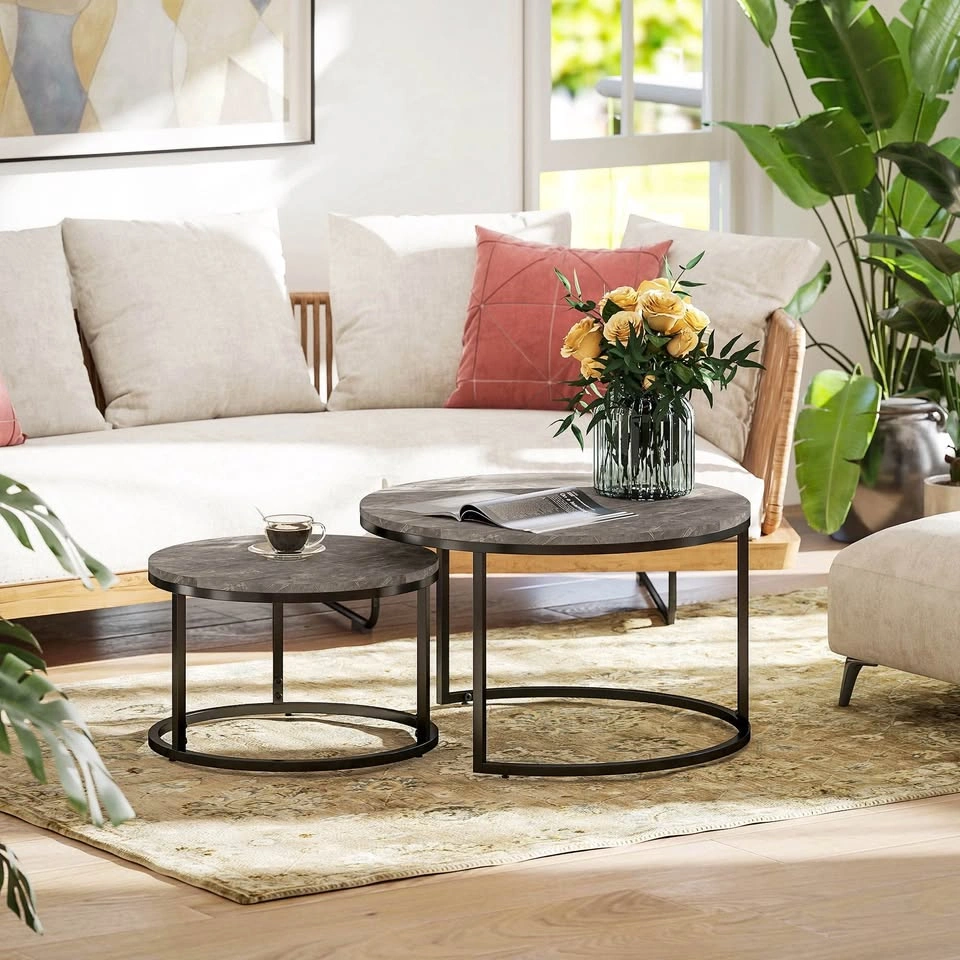 HOMCOM Set of 2 Nesting Coffee Tables with Faux Marble Tops - photo 4