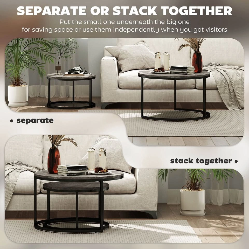 HOMCOM Set of 2 Nesting Coffee Tables with Faux Marble Tops - photo 5