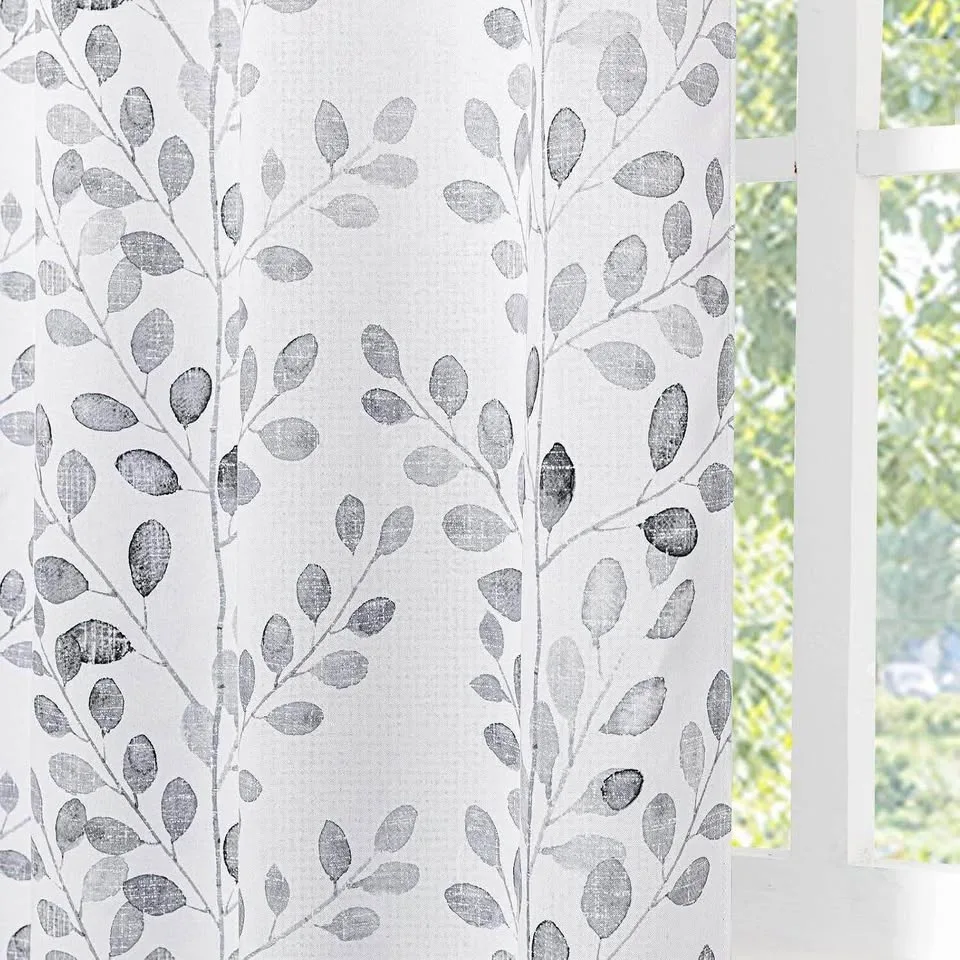 MYSKY HOME Curtains - Leaf Print, 52x63, Grey thumbnail