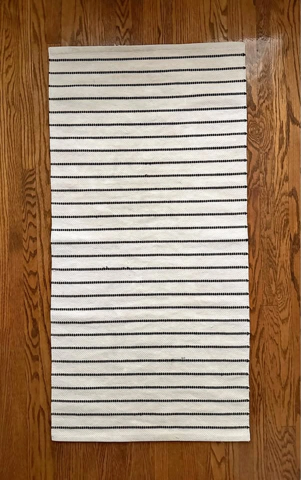 2’4” x 4’6” Black and White Striped Woven Cotton Runner Rug
