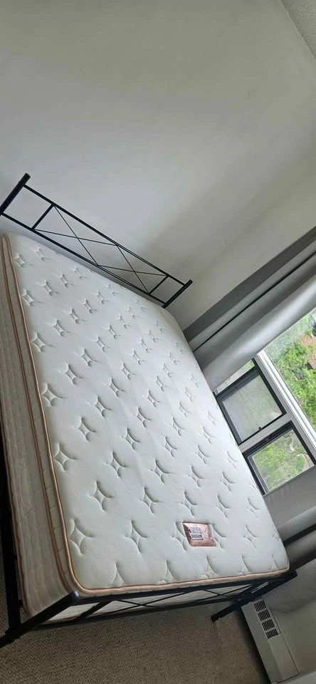 Black Metal Queen Bed Frame with mattress - photo 2