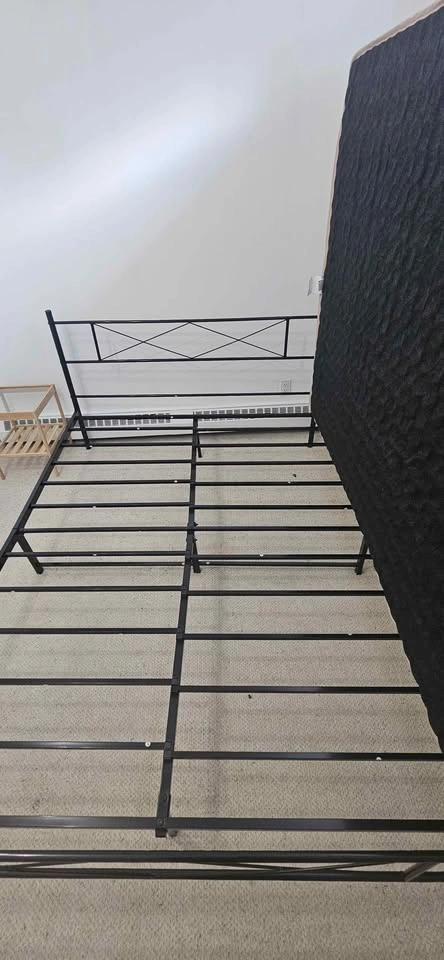 Black Metal Queen Bed Frame with mattress - photo 3