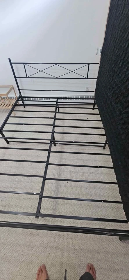 Black Metal Queen Bed Frame with mattress - photo 4