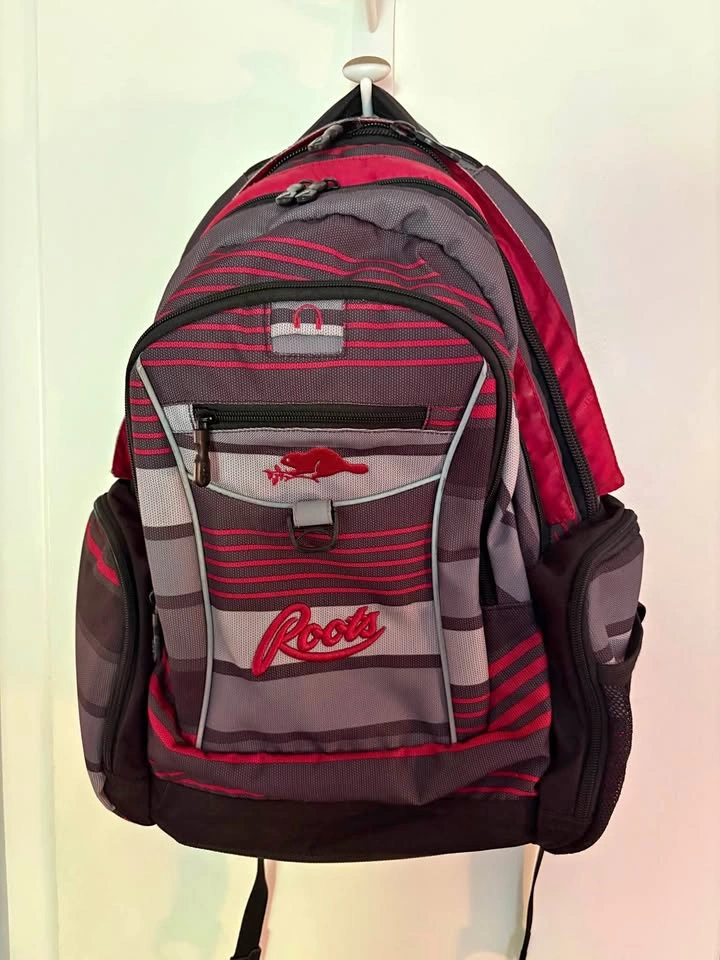 Roots Central Pack Backpack – Grey, Black & Red Stripes