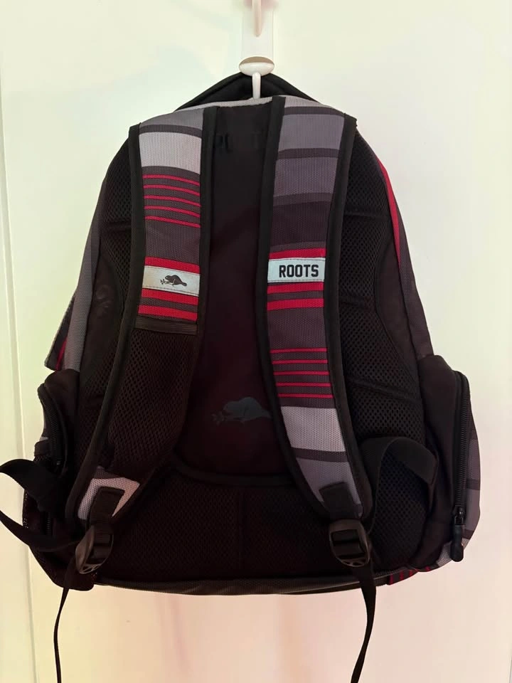 Roots Central Pack Backpack – Grey, Black & Red Stripes - photo 3