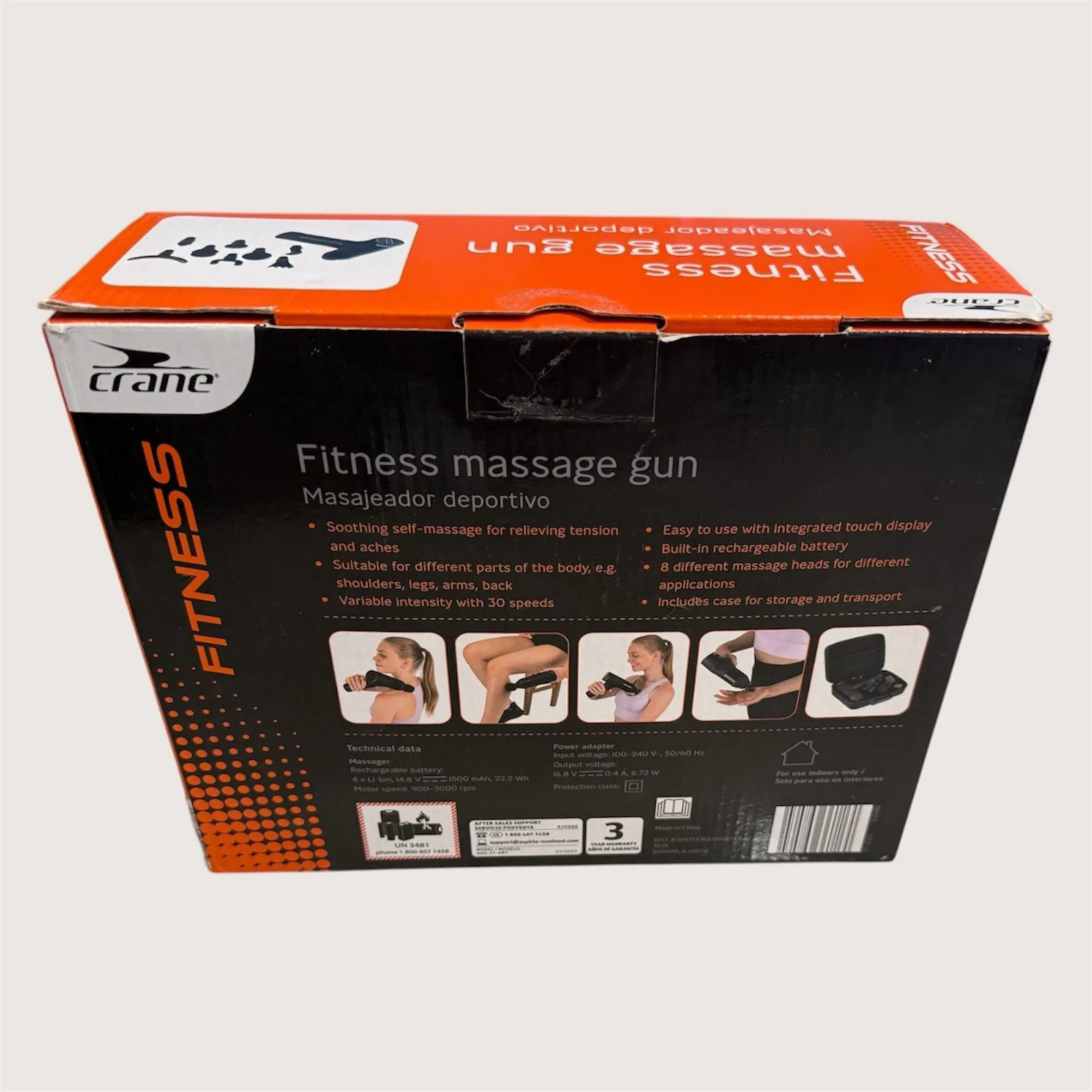 CRANE Fitness Massage Gun 8 Heads Touch Display /30 Speeds/ New - photo 5