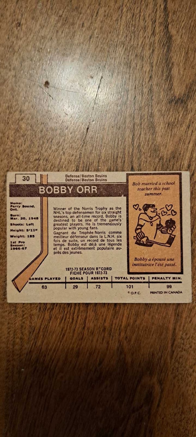 Bobby Orr Hockey Card - photo 2