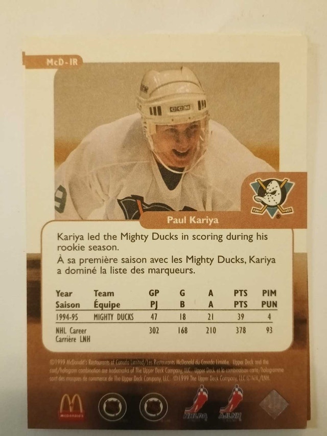 Paul Kariya Hockey Card - photo 2
