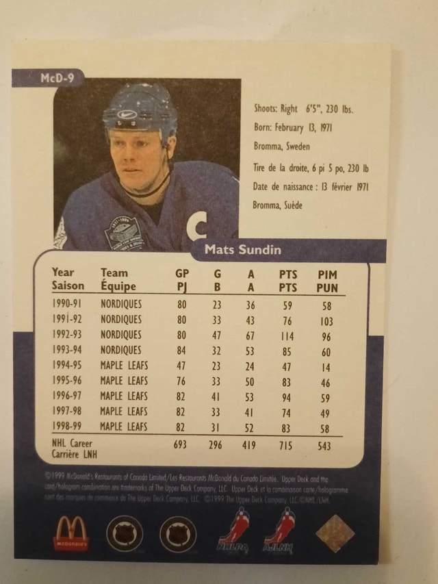 Mats Sundin Upper Deck Card - photo 2