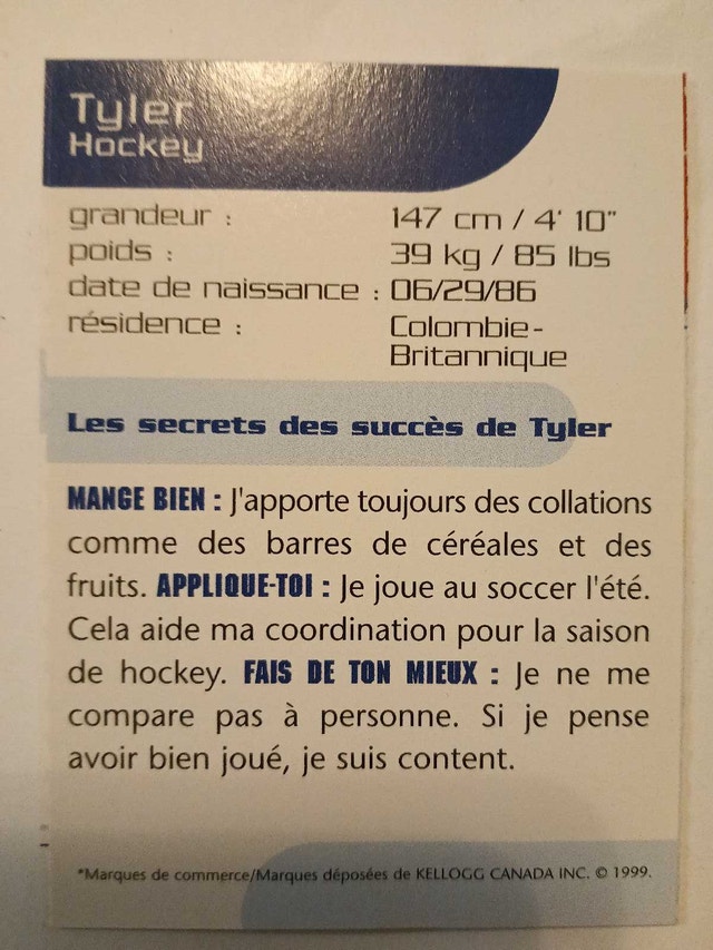 Kellogg's Hockey Card - photo 2