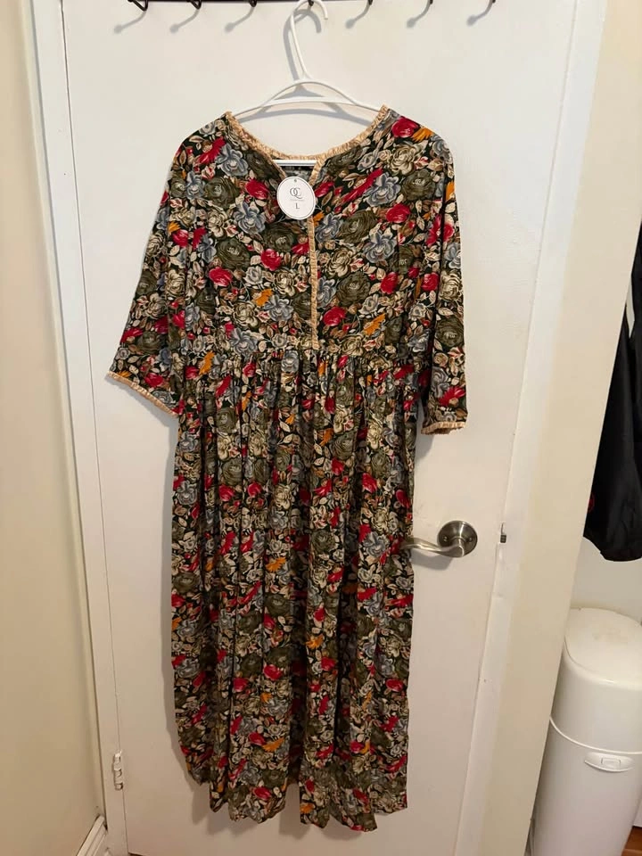 WOMEN Floral Print Cotton Dress L - photo 3