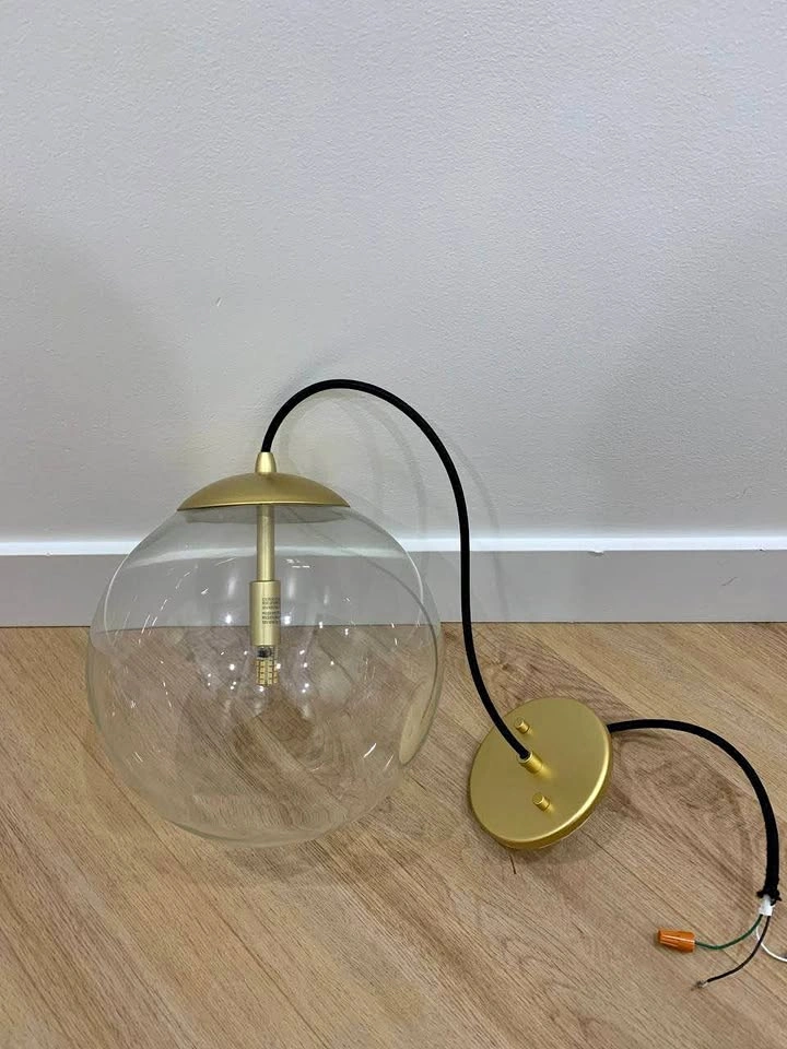 Matteo Painted Gold Glass Globe Pendant Lights – 10” Clear Glass