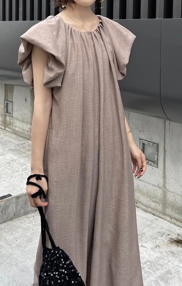 Gathered Neck Wide-Leg Jumpsuit / Taupe - photo 3