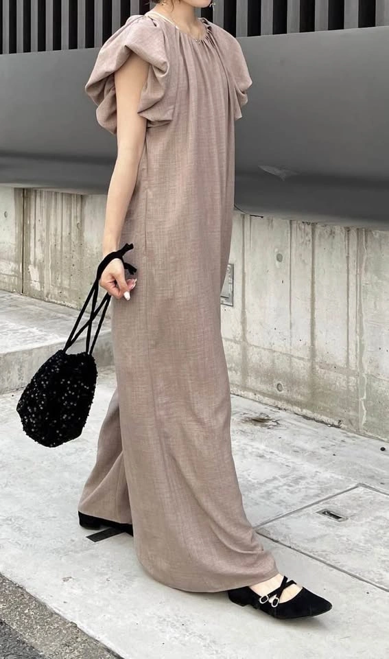 Gathered Neck Wide-Leg Jumpsuit / Taupe - photo 4