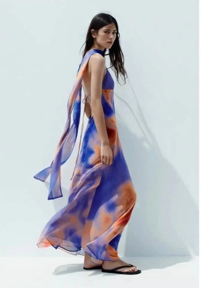 Zara Printed Halter Maxi Dress