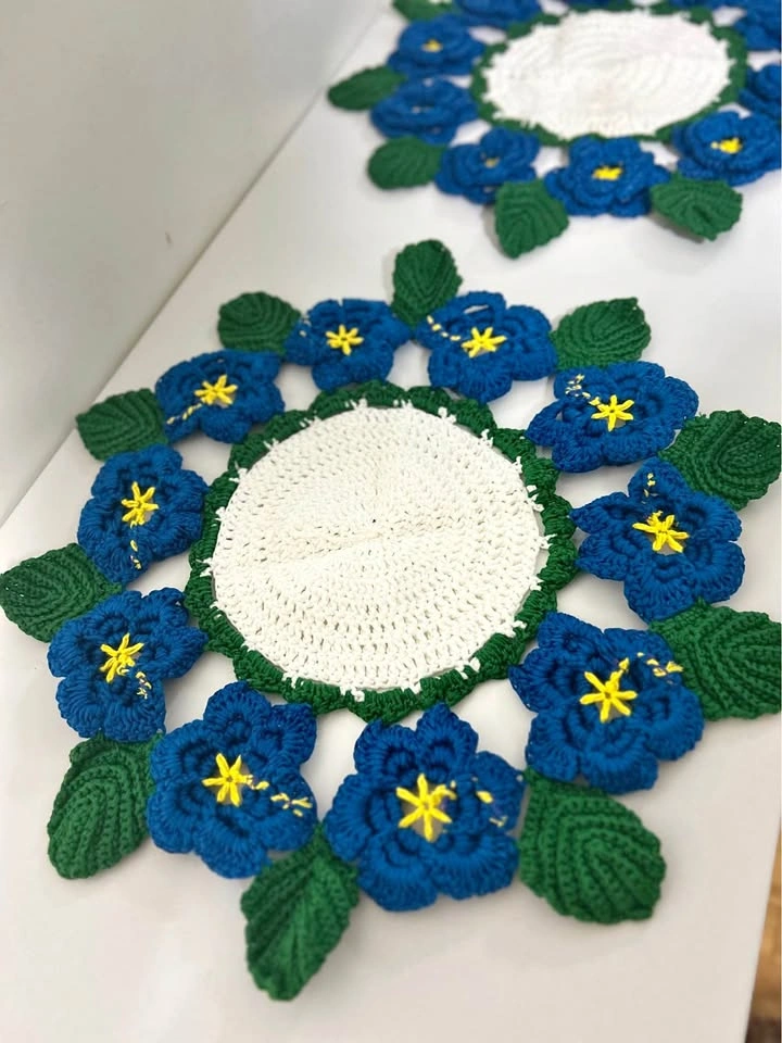 Handmade Crochet Floral Placemats – Set of 6