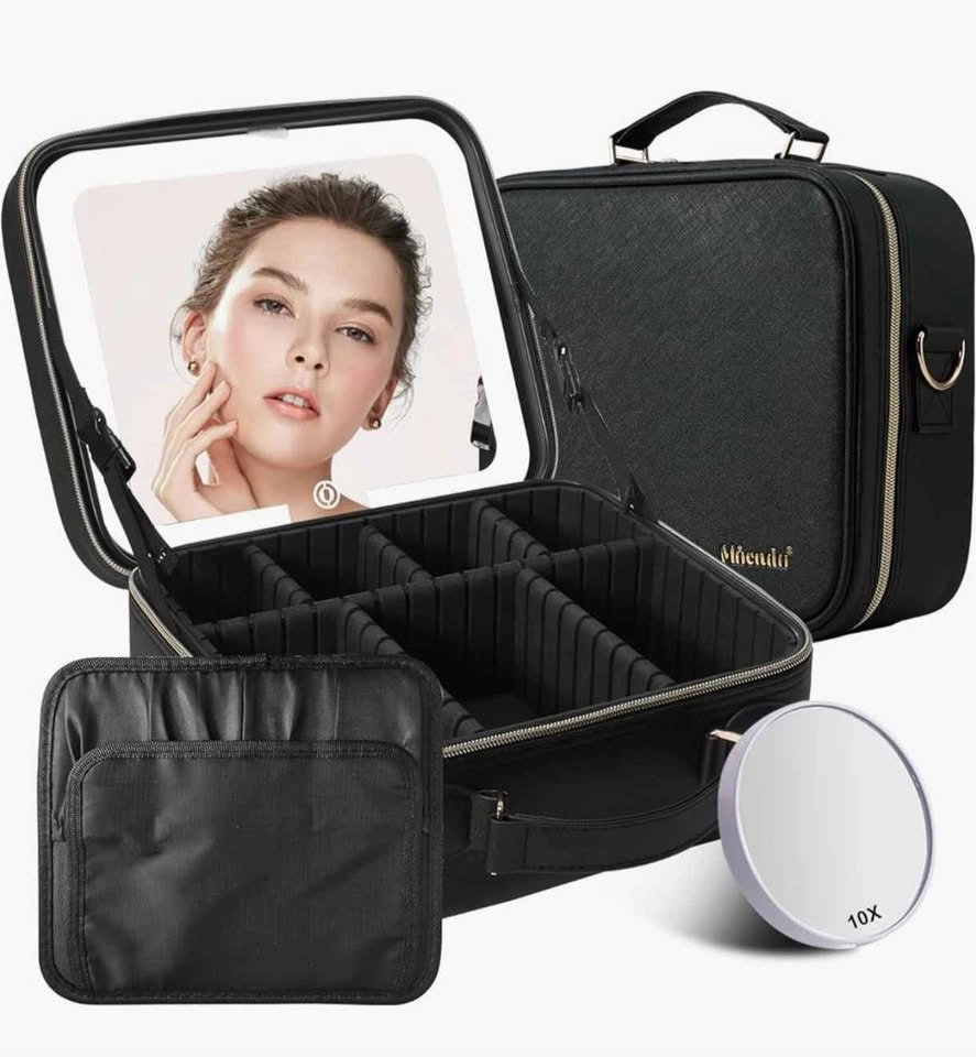 Travel Makeup Bag with LED Lighted Mirror, Black - photo 2