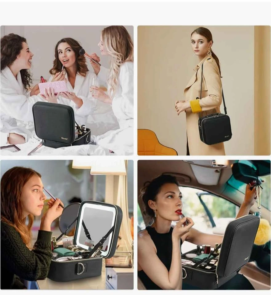Travel Makeup Bag with LED Lighted Mirror, Black - photo 4
