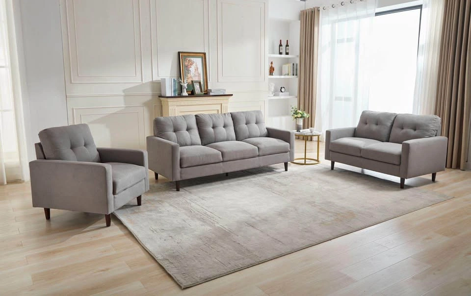 Modern 3-Piece Grey Living Room Set (Sofa + Loveseat + Armchair) - photo 4