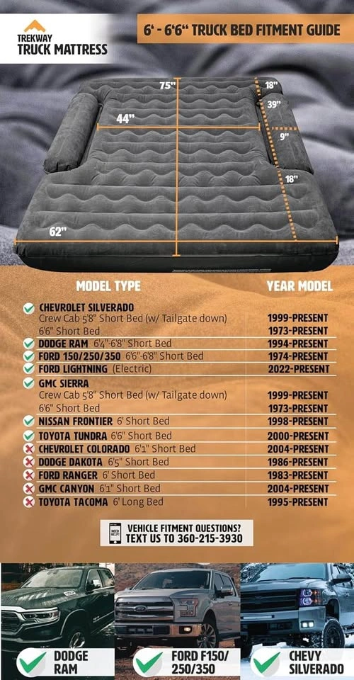 Inflatable Truck Bed Air Mattress | 6ft to 6.5ft Truck Box - photo 3