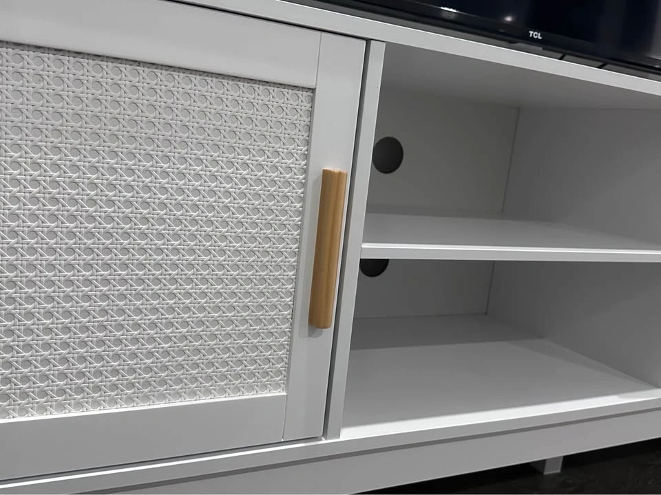 Costway TV Stand – Like New! White Rattan Media Console - photo 4