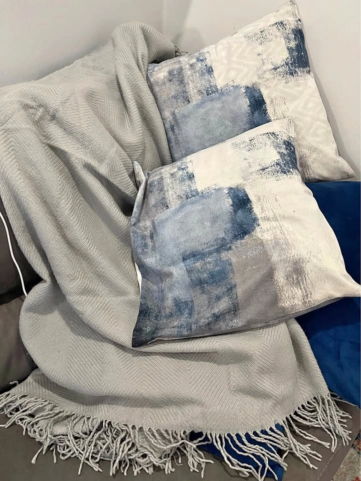 Decorative Pillow Cover Set + Woven Fringe Throw Blanket