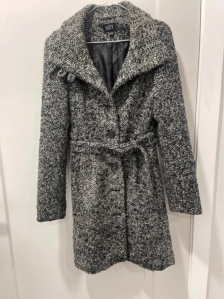 🧥 Suzy Shier Women’s Tweed Wrap Wool Coat – Size XS