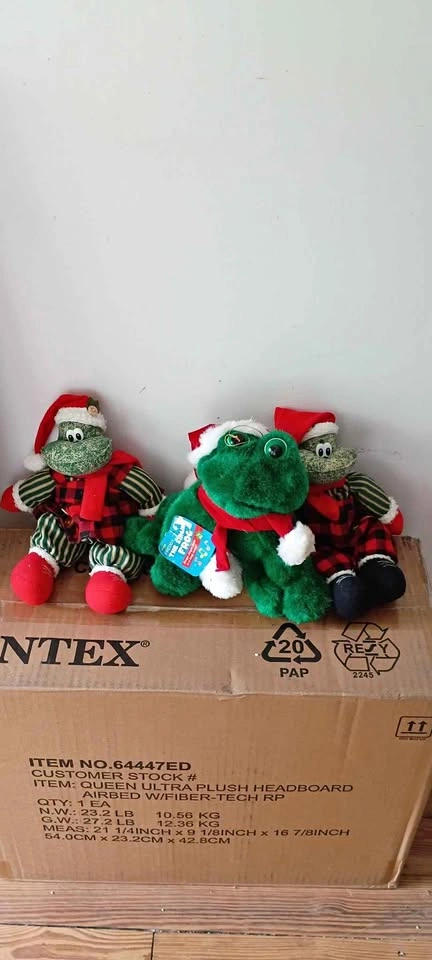 Frog Christmas Plush Decor Lot of 3 Sound Holiday