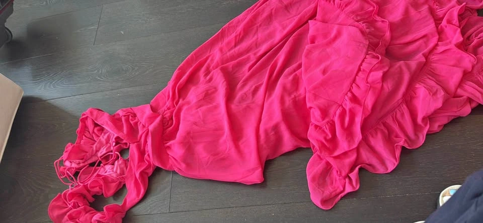Hot Pink Ruffle Cutout Maxi Dress