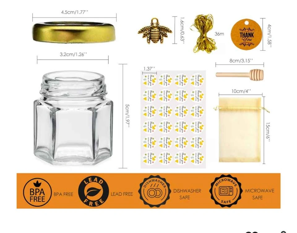 Mini 1.5oz Honey Jars with Dipper, Bee Charms, Ribbons, 60 Pack - photo 3