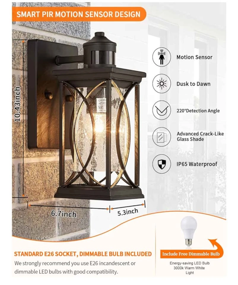 Motion Sensor Dusk to Dawn Outdoor Light Fixture with Dimmable B - photo 2