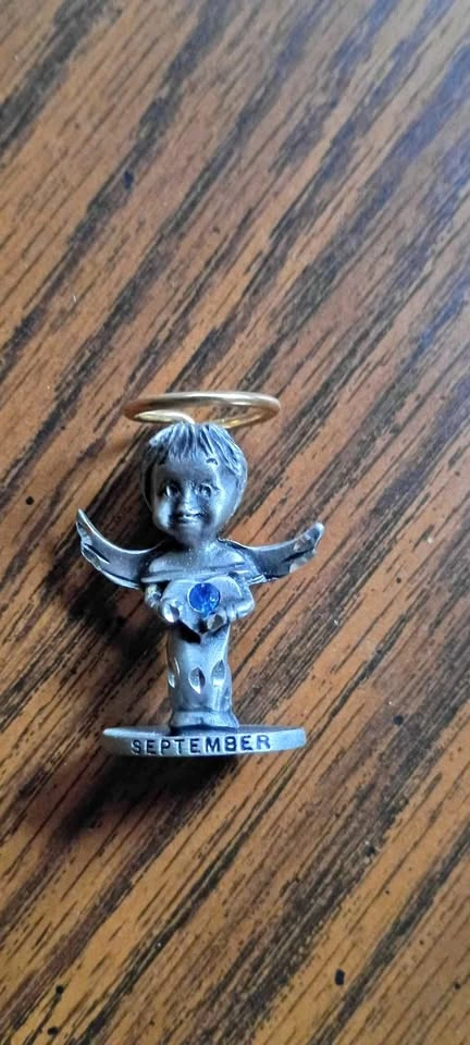 September Birthstone Pewter Angel Statue Mini Vintage